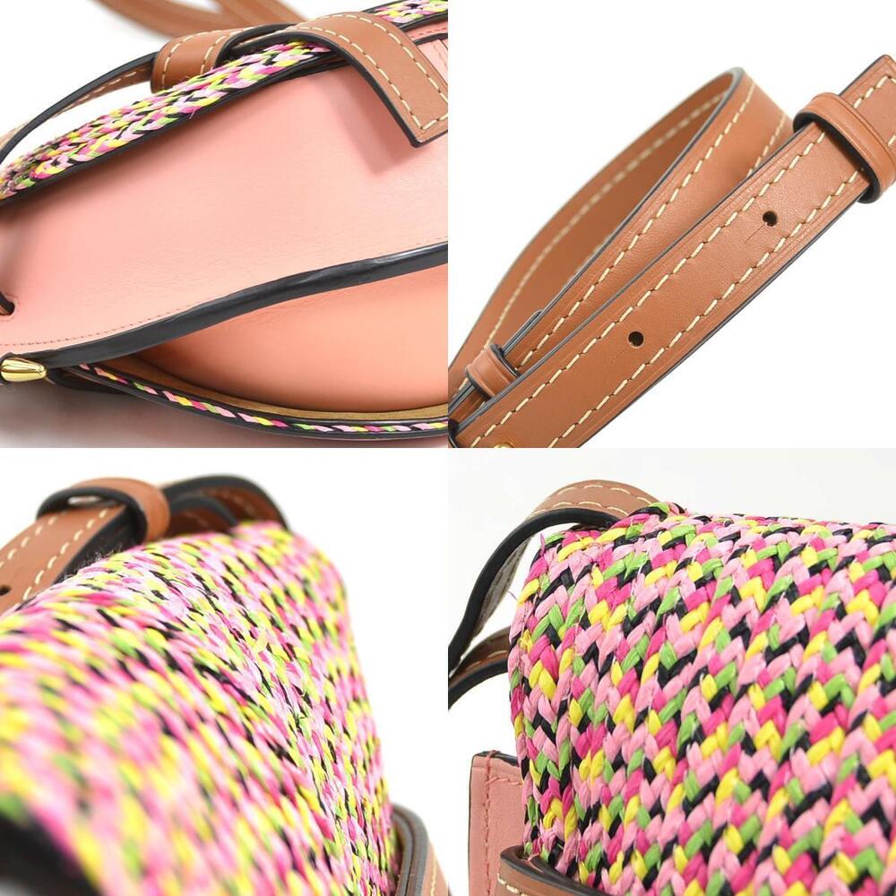 Loewe Leather Crossbody Raffia Gold Multicolored Pink Shoulder Gate Bag - Picture 4 of 4